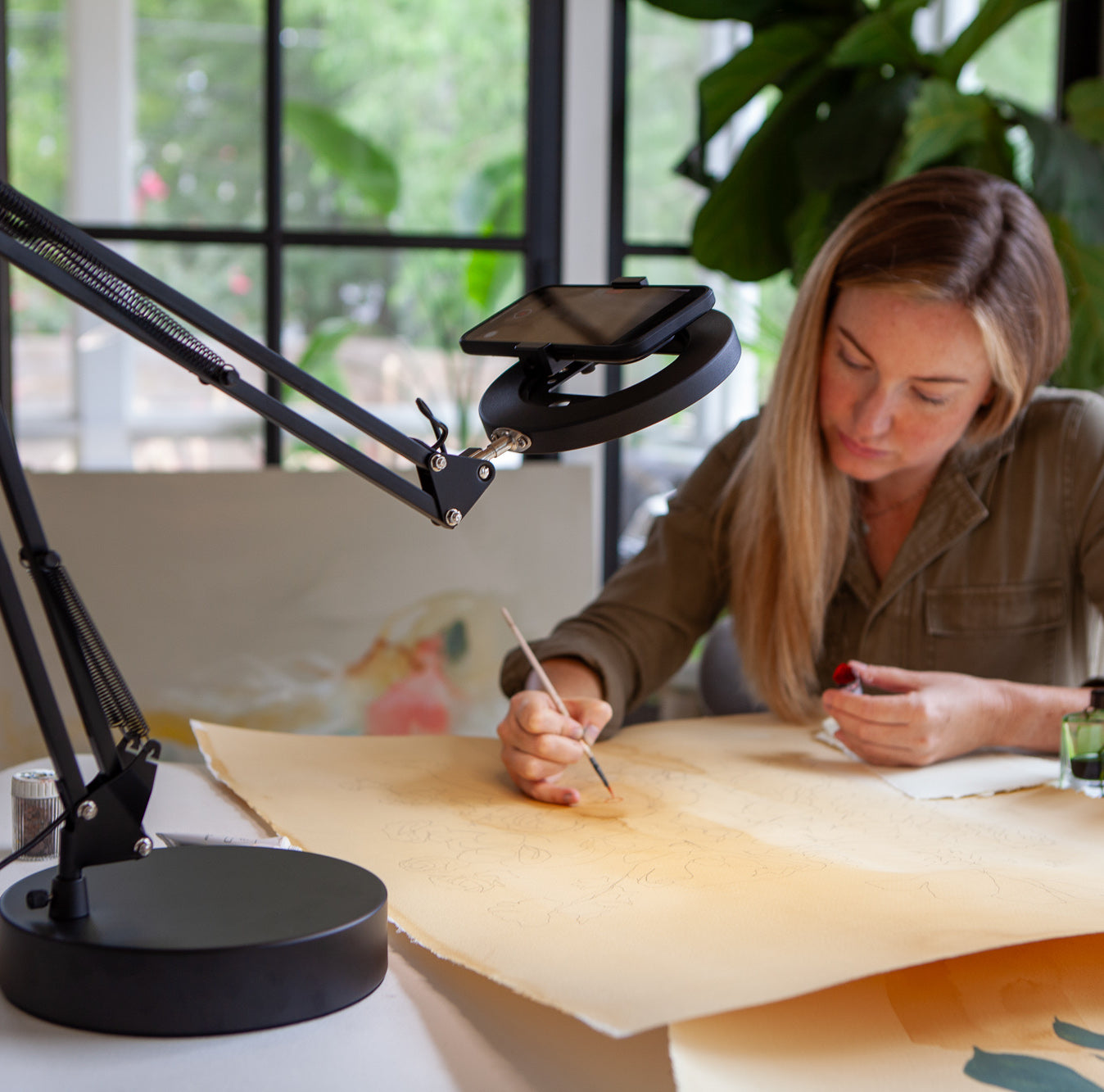 Canvas Lamp with Weighted Matte Metal Base