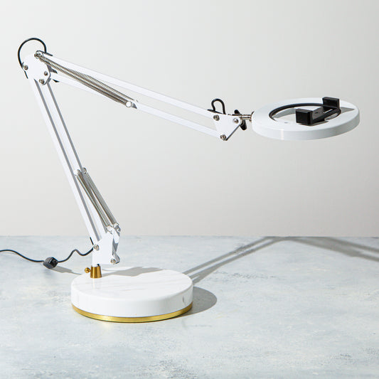 Scratch and Dent Collection - White Canvas Lamp with White Marble Base